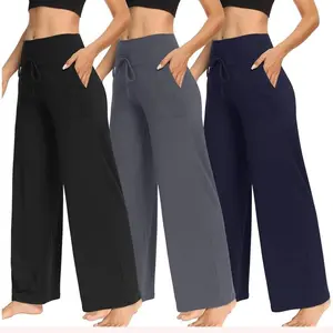 3PackWideLegPantsWomenPocketsLooseCasualYogaPantsLoungePajamaPantspeng