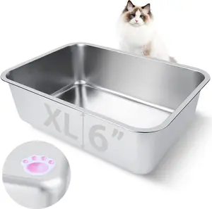 Stainless Steel  Litter Box for Adult Cats or Kitty/Kitten 19.5"x13.6"x6" Rust-Proof, High Side, Non Stick, No Smell, Easy to Clean Metal  Litter Box