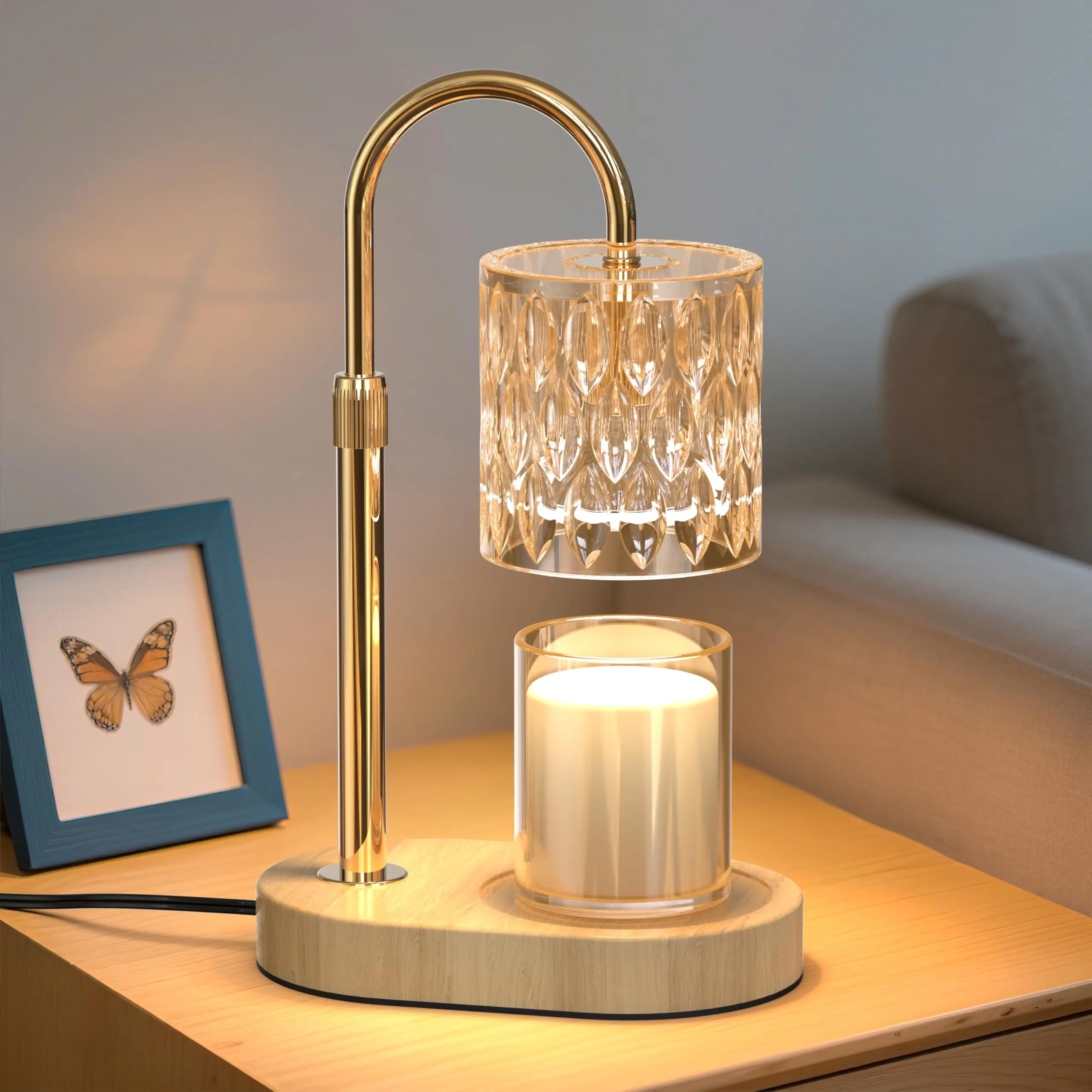 Vintage Ambient Adjustable Electric Candle Warmer Lamp with Timer, 2 Bulbs, Wax Melter, Ambiance Light, Vintage Room Glow, Home Bedroom Decor, Mother’s Gift, Housewarming Present, Mothers Gift