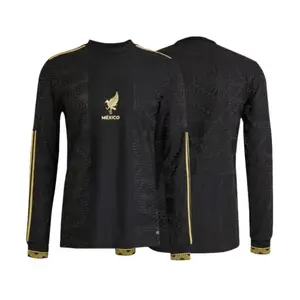 2025-26 Mexico Home Kit Black & Gold Fan Edition Adult Long-Sleeve Breathable Quick-Dry Soccer Jersey
