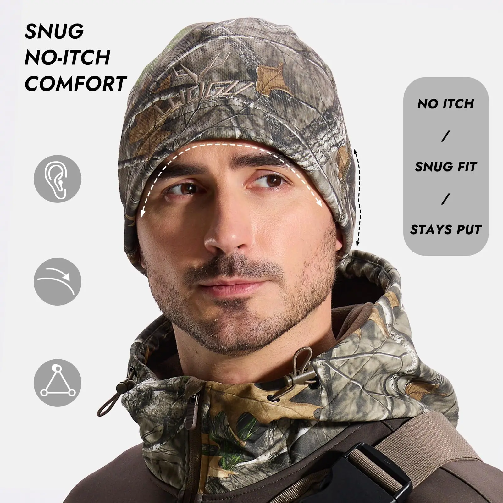 LOOGU Camo Fashion Beanie Hat for Hunting, Winter Skull Cap, Men’s Cuffed Beanie with Fleece brown