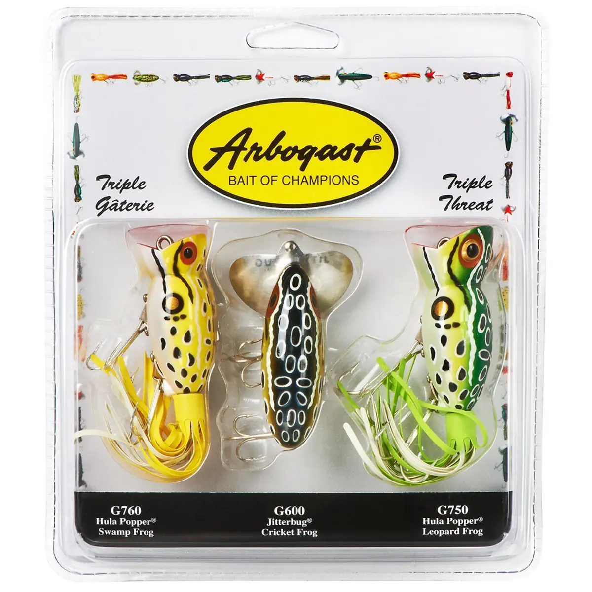 Arbogast Triple Threat Fishing Lures - Varying Weights, Pack of 3, Topwater Action, Bass Fishing Supplies, Largemouth Bass Lure