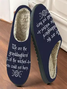 Street-Ready Witch Slogan Dark Mystic Home Plush Slippers 1 Pair, Mystic Witch Style, Faux Fur Lining + Fleece-Lined Warmth + Platform Cushioning, Witch Culture Enthusiasts & Home Lovers for Home Foot Warmth + Stylish Daily Outfits, Winter Must-Have!