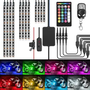 Nilight 12PCS Waterproof RGB LED Motorcycle Atmosphere Lights Kit with Dual R Wireless Remote Control, Compatible with Harley-Davidson, Honda, Kawasaki, Suzuki & Car Interior, Dual Remote Control, Rgb Led Lighting