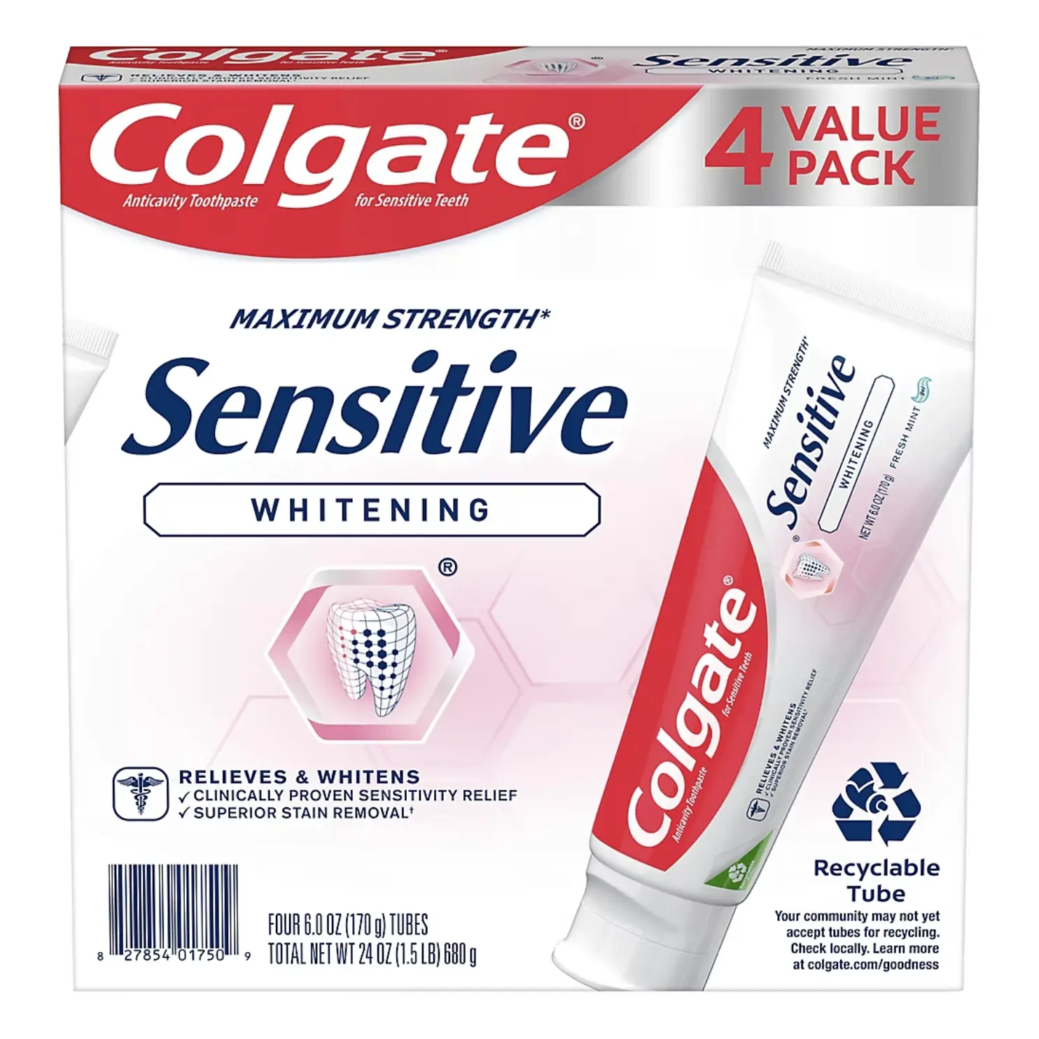Colgate Sensitive Whitening Toothpaste, Cavity Protection Mint Toothpaste Gel, 6oz. 4 pk Colgate Sensitive Whitening Toothpaste, Cavity Protection Mint Toothpaste Gel, 6oz. 4 pk