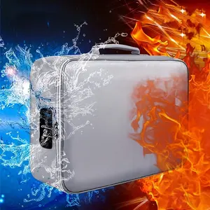 Silver Color Lockable File Organizer Box, 8-Layer Fireproof Waterproof Storage, Portable Home Travel Safe Document Holder, File Storage Bag