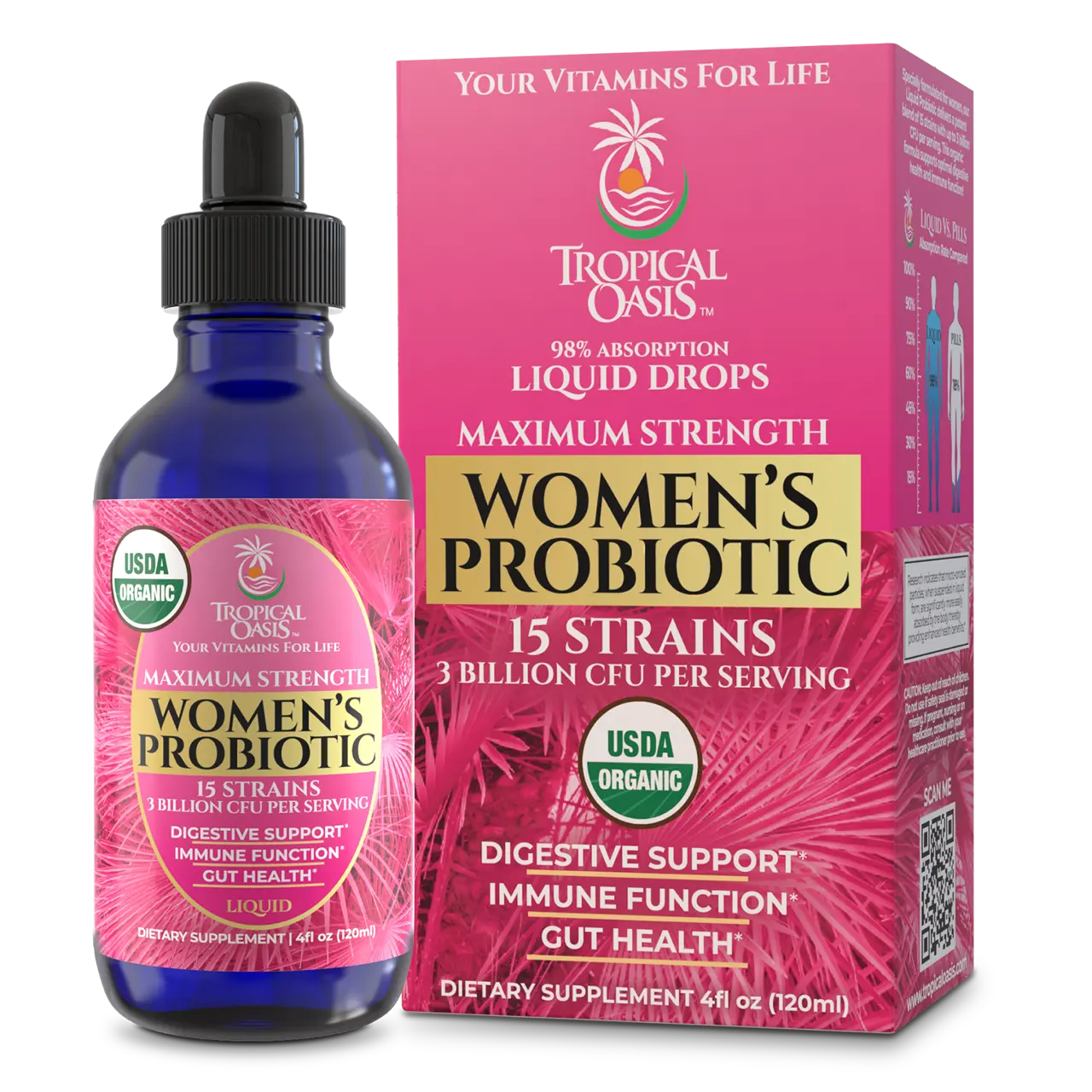 Liquid Probiotics for Women by Tropical Oasis - Better Ingredients + Better Absorption - 4 Fl Oz Healthcare Vitamin