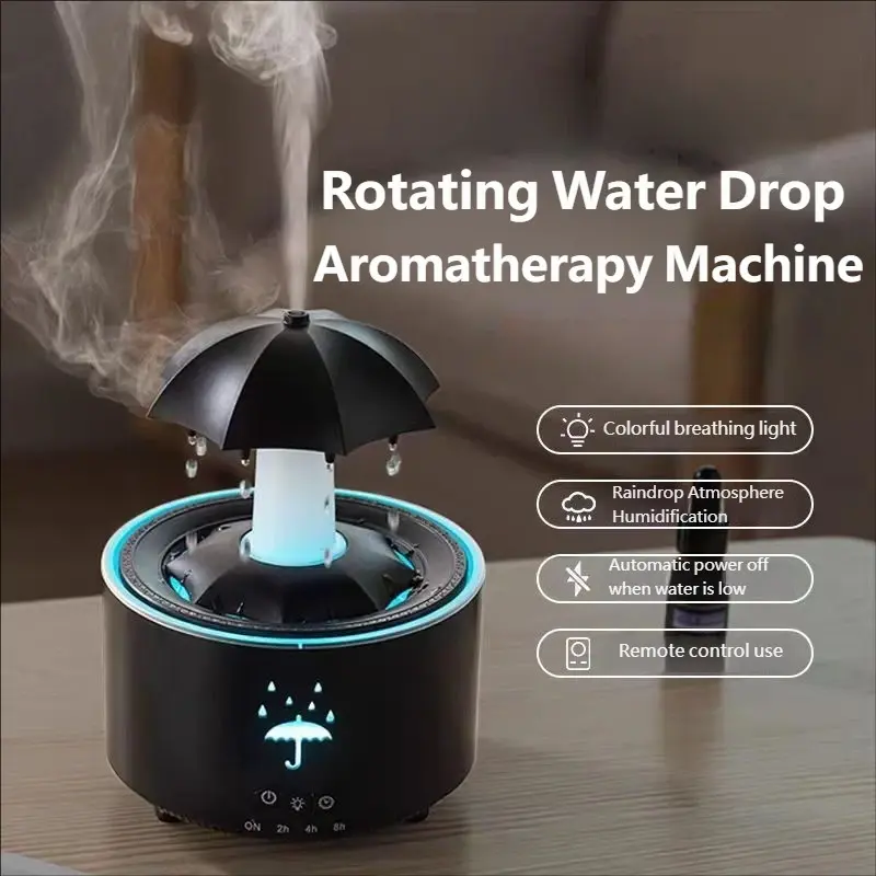 Rain Humidifier Oil Diffuser, Raindrop Essential Oil Aromatherapy Diffuser for Bedroom, 360° Rotating Raindrop & 7 LED Mood Lights, Auto Shut-Off, Quiet Cool Mist Humidifier