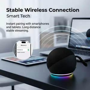Spherical 5th Gen Alexa Dot Smart Speaker with RGB LED Light, Wireless Subwoofer, TWS Connection And Portable Base.
