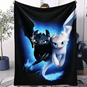 How To Train Your Dragon Themed Plush Throw Blanket - Soft and Cozy Plush Texture, Toothless Print, Light Fury Character Design, Stain Resistant, Thoughtful Gift for Kids, Animation Lovers