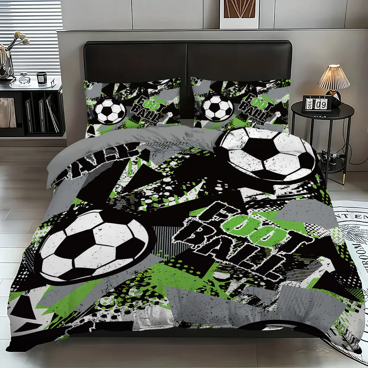 3-piece set (1 duvet cover+2 pillowcases, no core), football pattern bedding set, Football themed bedroom, soft and comfortable home decor