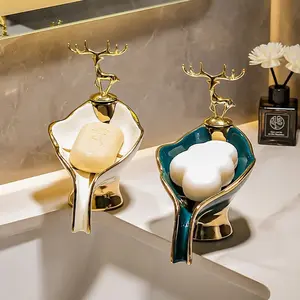 Drill-Free Wall-Mounted Soap Dish, Luxurious Style Counter Top Soap Holder, Elegant Bathroom Accessory for Hand Soaps, Aesthetic Soap Saver Decor