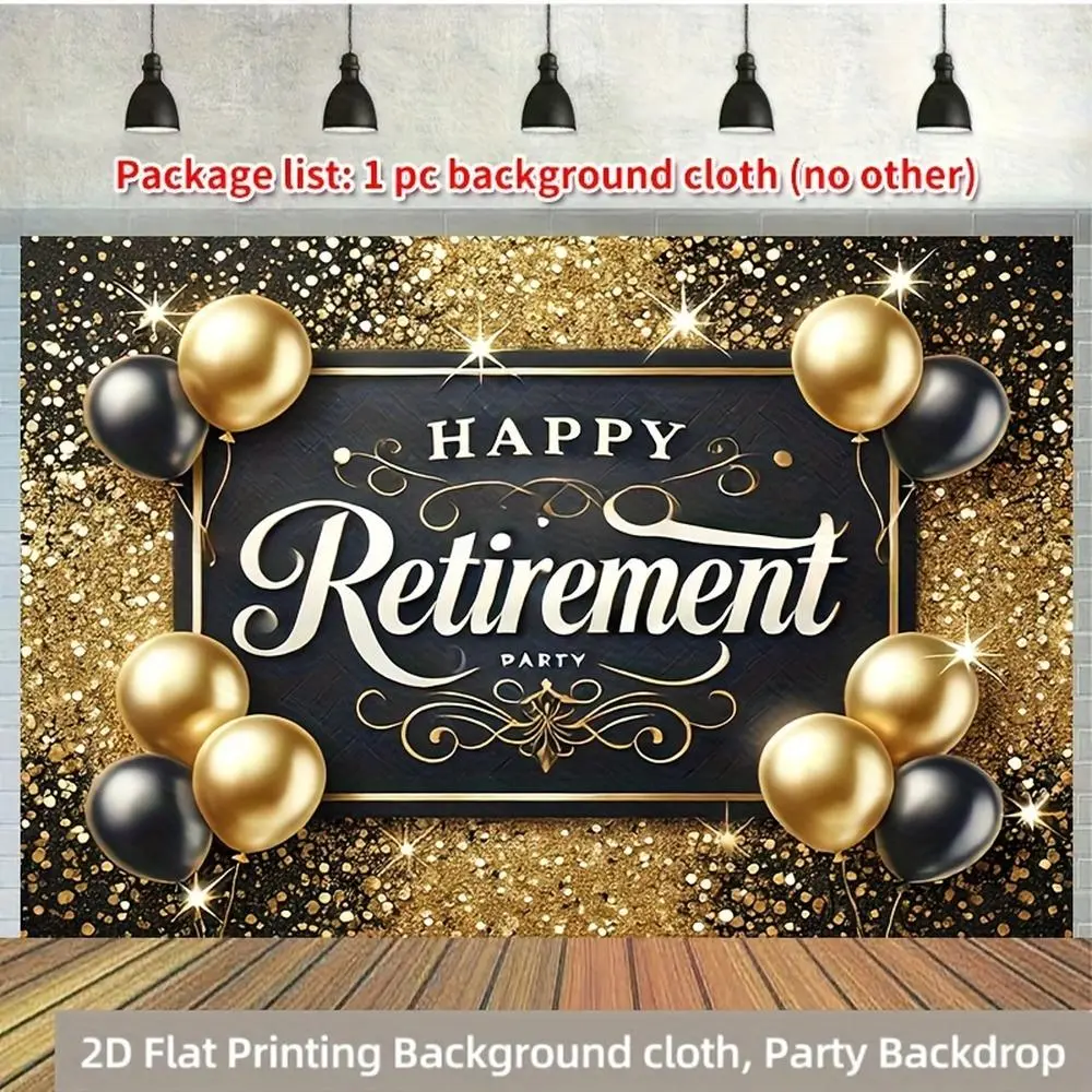 1pc 2D Flat Black-Golden Polyester Photo Backdrop - Happy Birthday & Retirement Celebration Banner, Home Supplies Decor, Photo Booth Prop, Multi-Use Wall Hanging