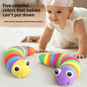 Brand new rainbow-colored caterpillar stress-relief toy, educational toy for children, stress-relief toy for adults, no batteries required, parent-child interactive toy, suitable for indoor and outdoor play, children's gift, holiday gift.