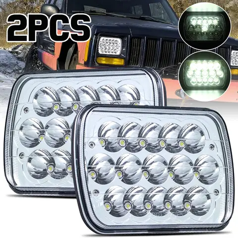 H6054 LED Headlights,Pair Rectangular 5x7 7x6 LED Headlight High/Low Sealed Beam Replacement Headlamp Fit For Jeep Wrangler YJ XJ Chevy Express Ford GMC Savana Toyota Pickup Truck Van