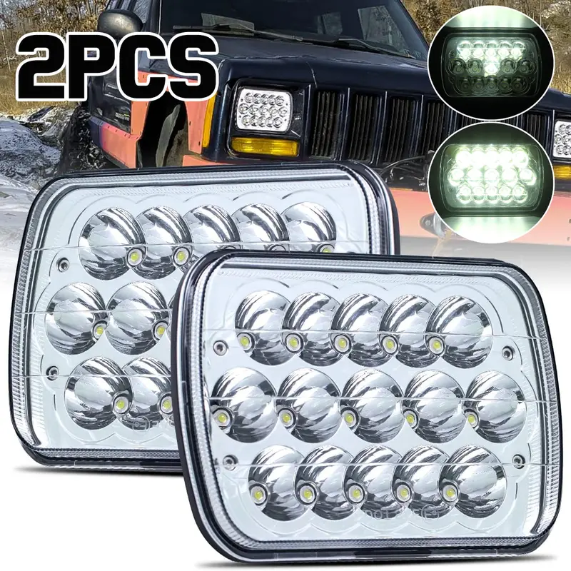 H6054 LED Headlights,Pair Rectangular 5x7 7x6 LED Headlight High/Low Sealed Beam Replacement Headlamp Fit For Jeep Wrangler YJ XJ Chevy Express Ford GMC Savana Toyota Pickup Truck Van