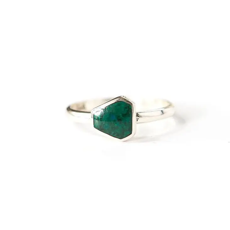 Geometric Stone Sterling Ring - Sea Green Chrysocolla