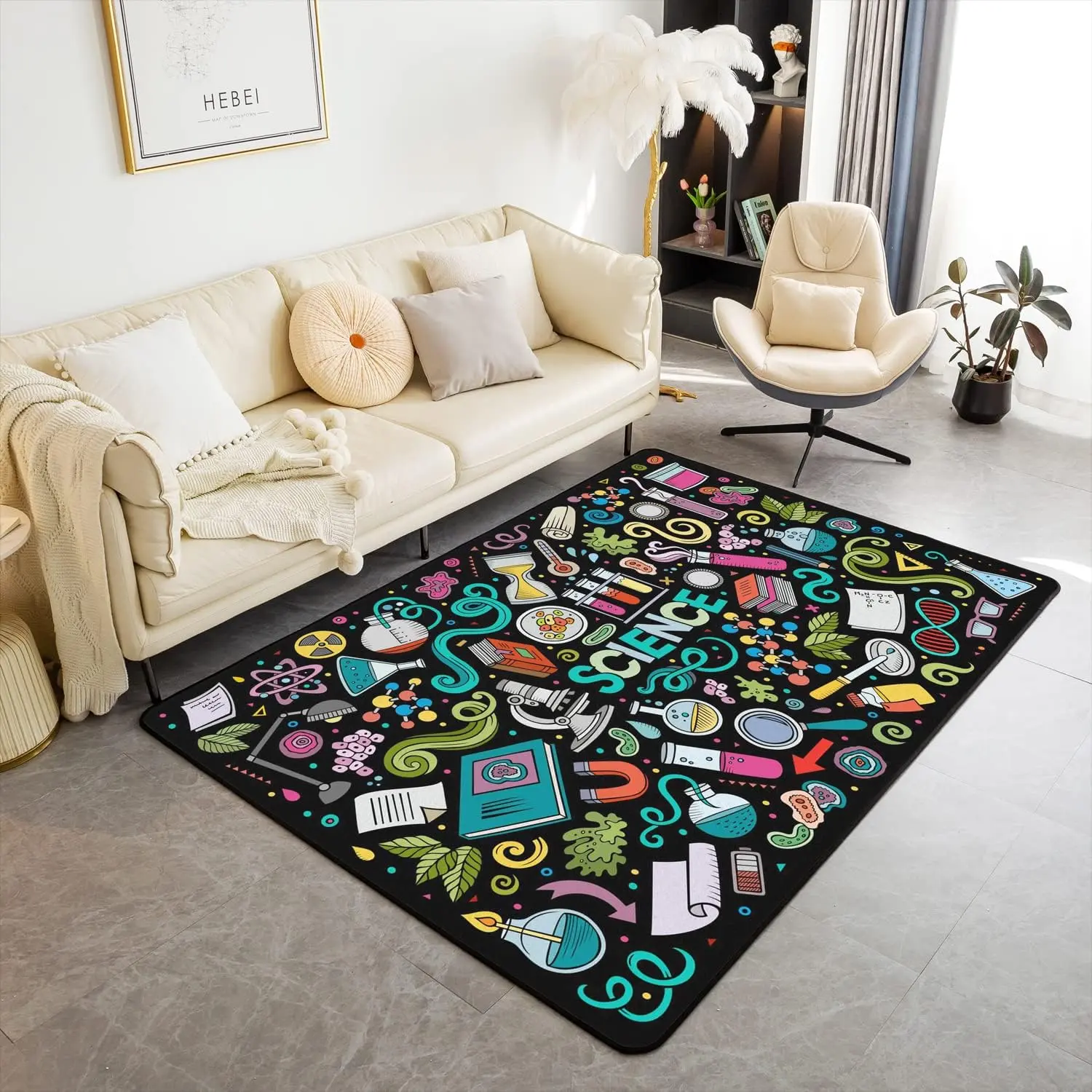 Feelyou Geometric Graffiti Pattern Flannel Rug - Abstract Area Rugs, Washable, Non-Slip Carpet for Living Room, Entryway Use, Geometric Pattern Rug