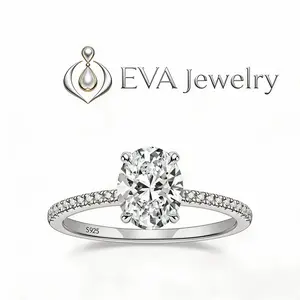 [EVA Jewelry] Oval Cut 3CT 925 Sterling Silver Synthetic Moissanite Ring