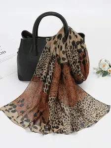 Women's Leopard Print Chiffon Khimars, Elegant Soft Comfortable Hijabs for Daily Wear, Fashion Accessories for Women & Girls