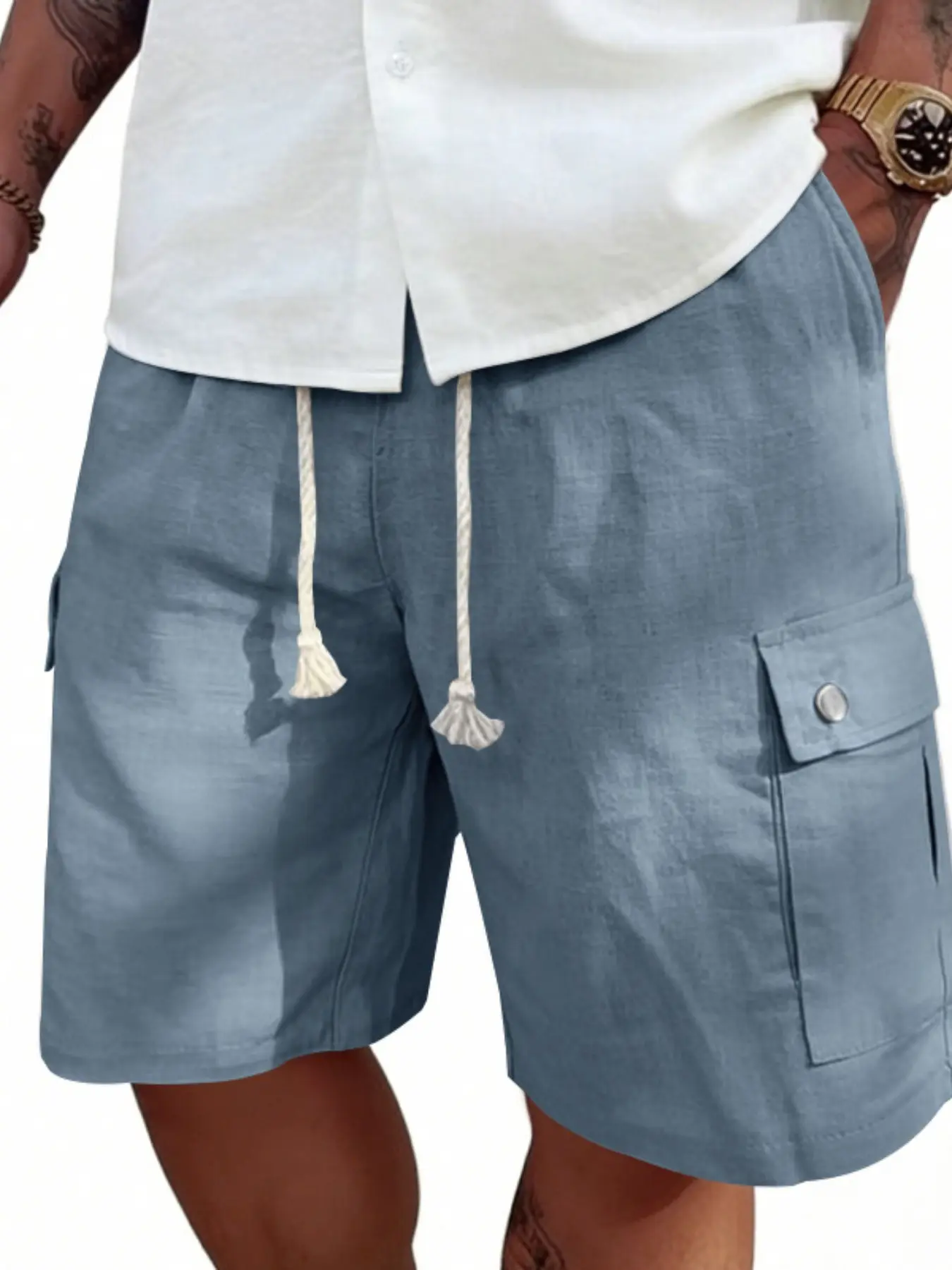 Men's Summer Workwear Shorts, Multi-Pocket Slim Fit Drawstring Five-Quarter Pants, Casual Lightweight Bermuda Shorts for Men, Casual Street Shorts