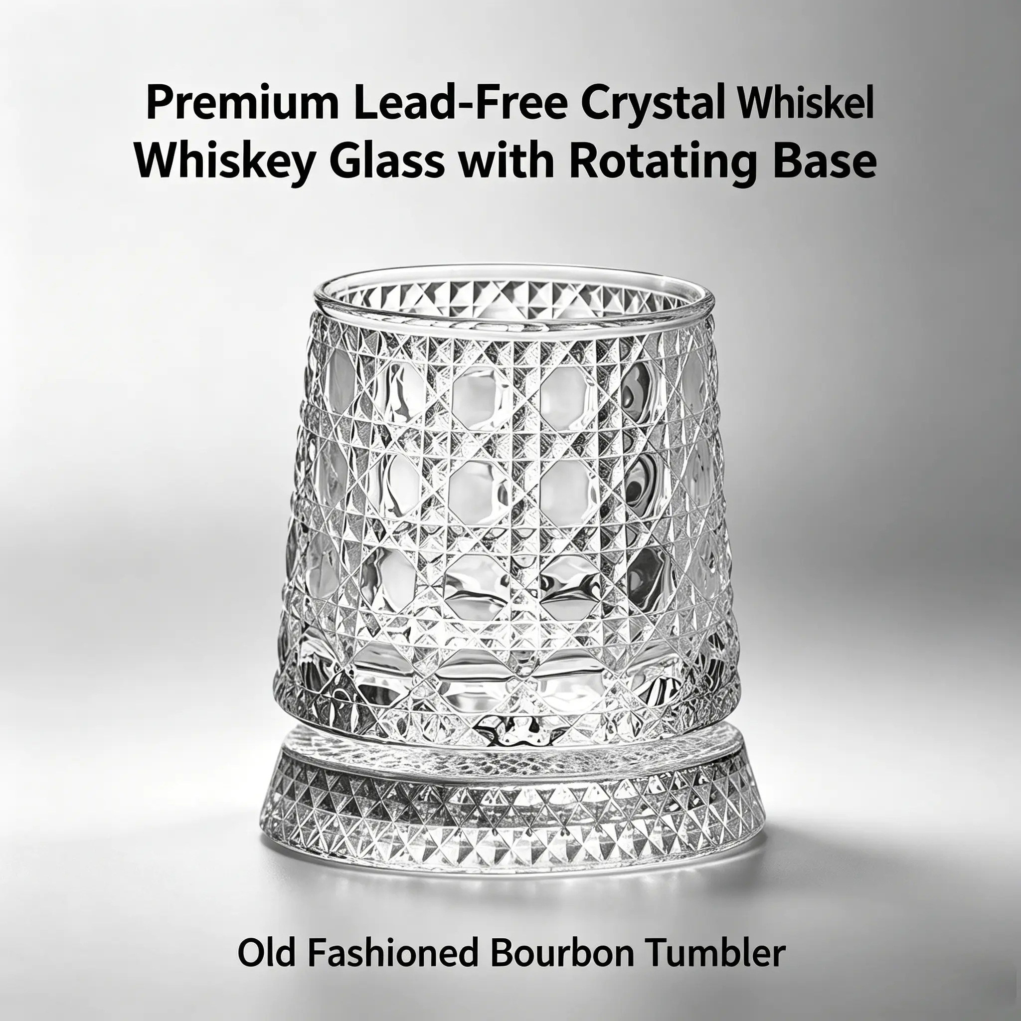 Luxury 360° Spinning Diamond-Cut Crystal Whiskey Glass - Non-Slip Base, Gemstone-Infused Adult Drinkware for Bourbon, Ideal Anniversary Gift for Men (Father’s Day, Birthday)