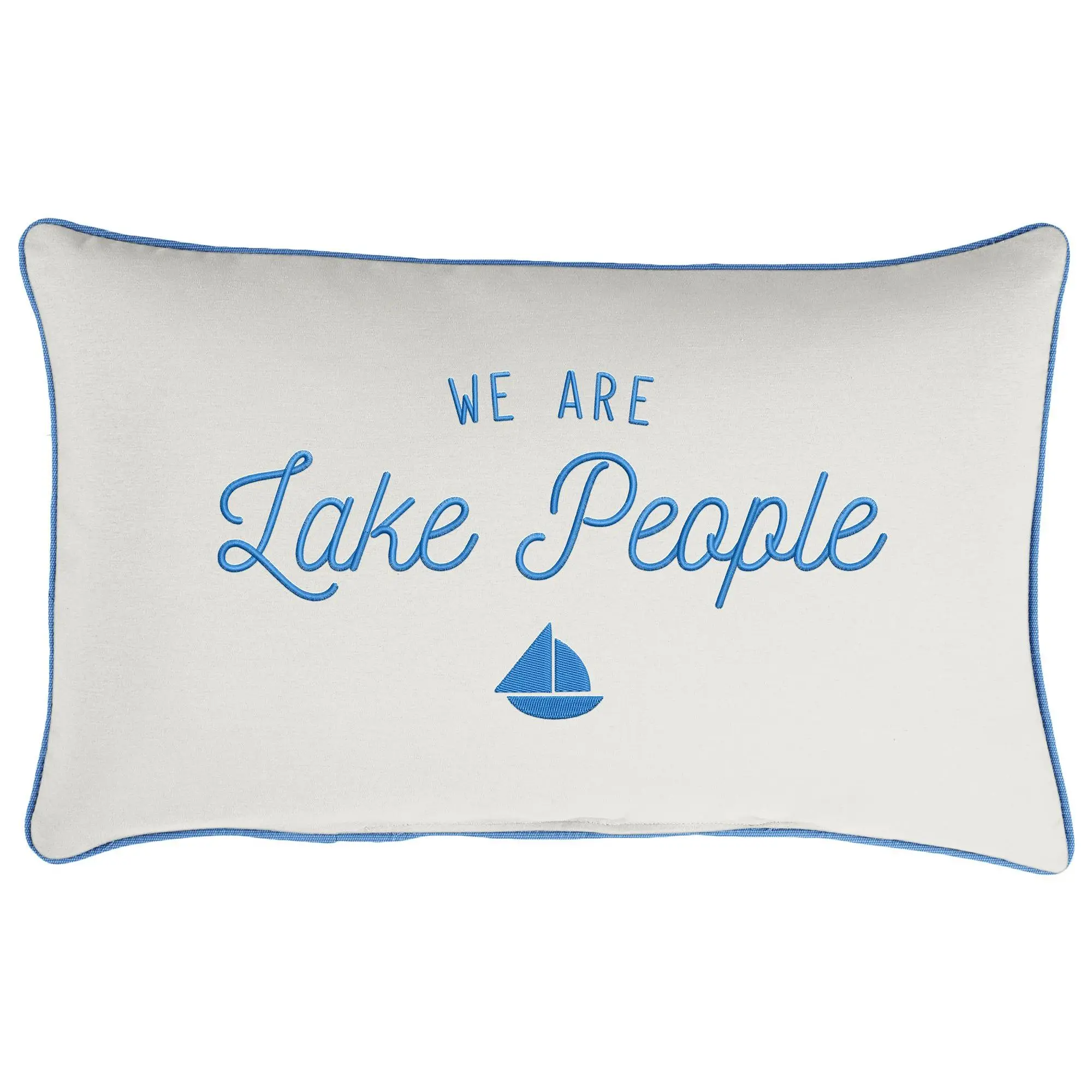 Sunbrella Lumbar Embroidered Pillow - "We Are Lake People"