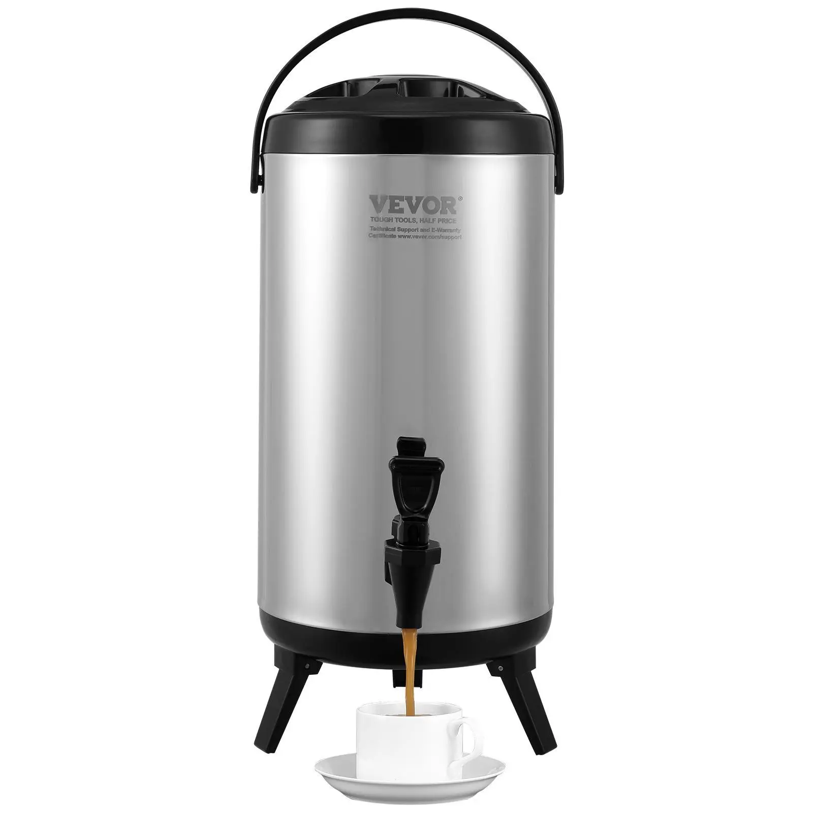 【Backtoschool】VEVOR Stainless Steel Insulated Beverage Dispenser, 2.4 Gallon 9.2 Liter, Thermal Hot and Cold Drink Server Dispenser with Spigot Handle, Food-grade for Hot Tea Coffee Water Restaurant Drink