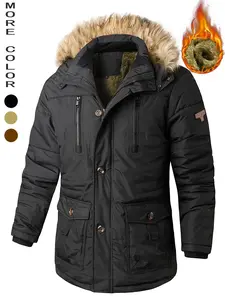 Men's Winter Thick Fleece Jacket with Hat, Warm Casual Outerwear, Padded Overcoat for Cold Weather, Winter Fashion Clothing
