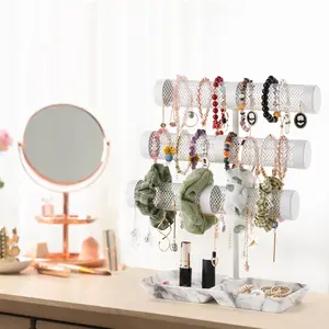 3 Tier Bracelet Holder Display - Detachable T Bar Beige Velvet Bracelet Holder, Jewelry Holder Organizer for Bracelet, Necklace, Watches, Rings Boxes White