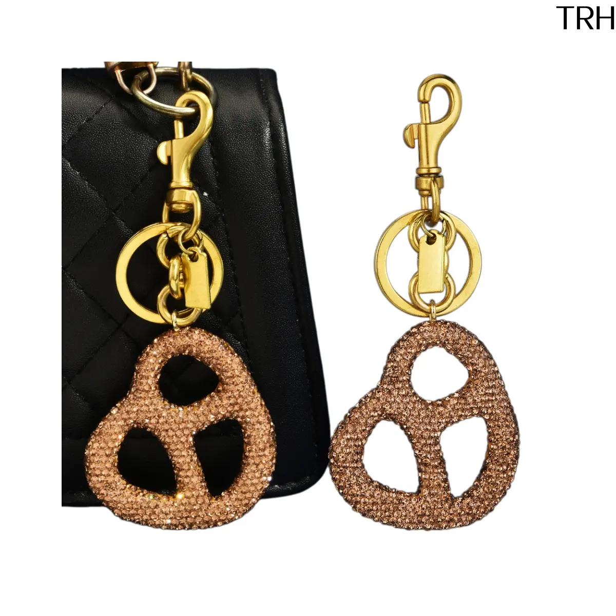 Rhinestone Pretzel Keychain for Women, Sparkly Crystal Pretzel Bag Charm, Luxury Cute Snack Shape Key Ring with Swivel Clasp, Trendy Bling Car Key Pendant Daily Fashion Accessory Gift