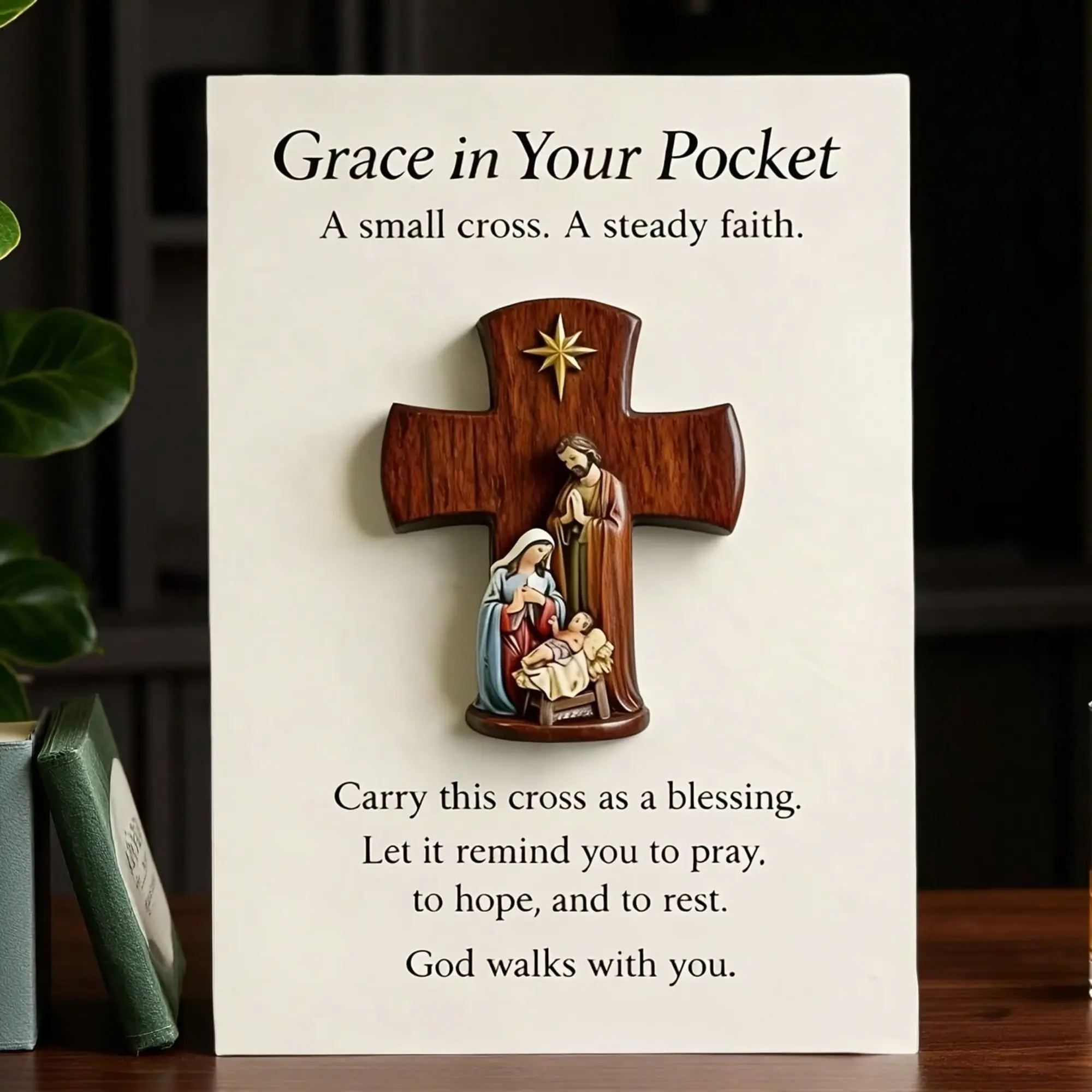 1pc Jesus Cross Prayer Statue, One Statue Of Cross With Virgin Mary, Joseph And Jesus, Comes With Prayer Card, Inspirational Card Suitable For Christian Prayer Gift, Faith-Based Cross Gift