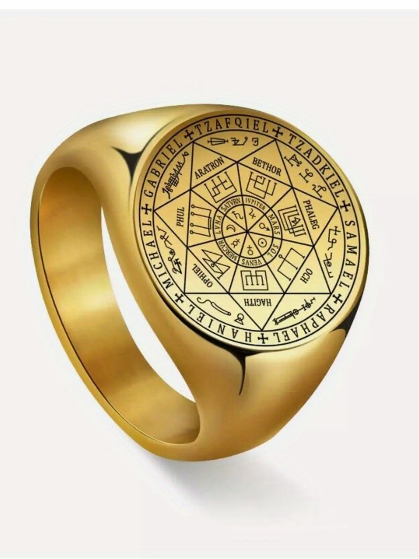Wheel of Fortune Ring Seven Angels Ring Solomon Seal Kabbalah Amulet Protection Ring Jewelry Essential for Halloween Engraved Ring Decorated Ring