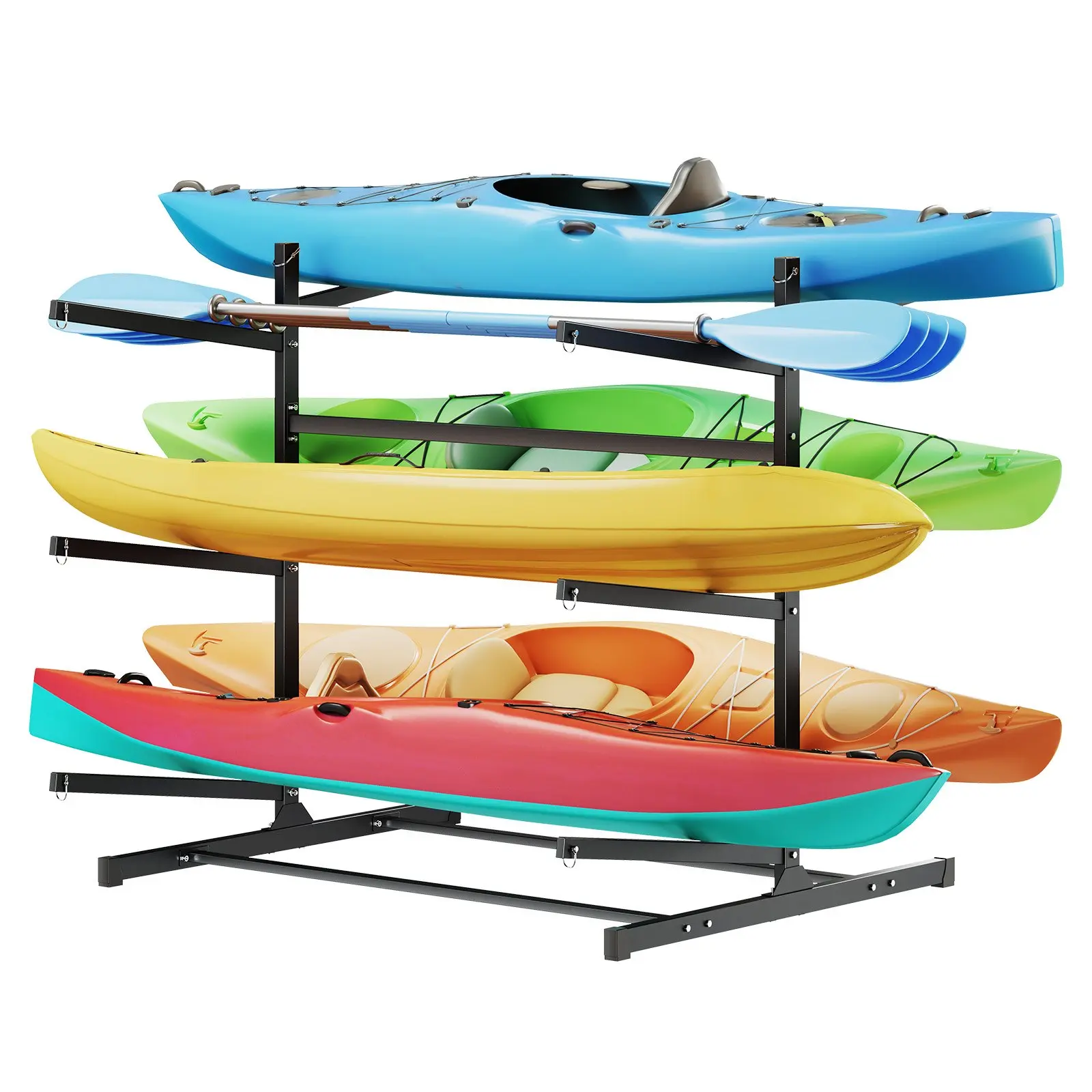 【Father's Day Gift】VEVOR Heavy-Duty Carbon Steel Vertical Freestanding Kayak Storage Rack, Double-Sided Rust-Resistant Organizer, Holds 6 Kayaks (400 lbs Max), 49.6 lbs Unit Weight, 58.3 in Size, for Garages, Docks, Boathouses, Canoe, SUP, Vertical Layout