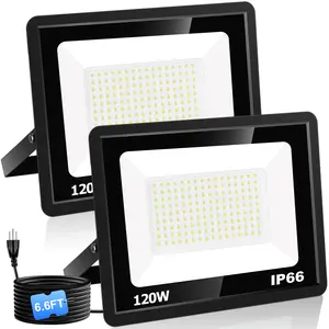 QENLAI 2 Pack 120W LED Flood Light with Plug, 14400Lm Super Brighter Security Lights with 6.6ft Wire, 5000K Daylight White IP66 Waterproof Outdoor Work Light Floodlight for Yard Stadium Garden,