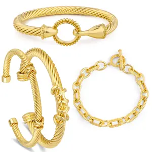 Aprilery Golden Cable Bracelet Set 4pcs – Unity, Strength & Timeless Elegance Jewelry for Women Adjustable Gold Cuff and Link Chain Bracelet Stack