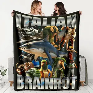 Funny Animal Blanket, High-Weight Flannel Fabric, Soft Touch, Warmth Retention, Ideal Gift for Creative Lovers & Christmas Parties, Slogan Print Blanket
