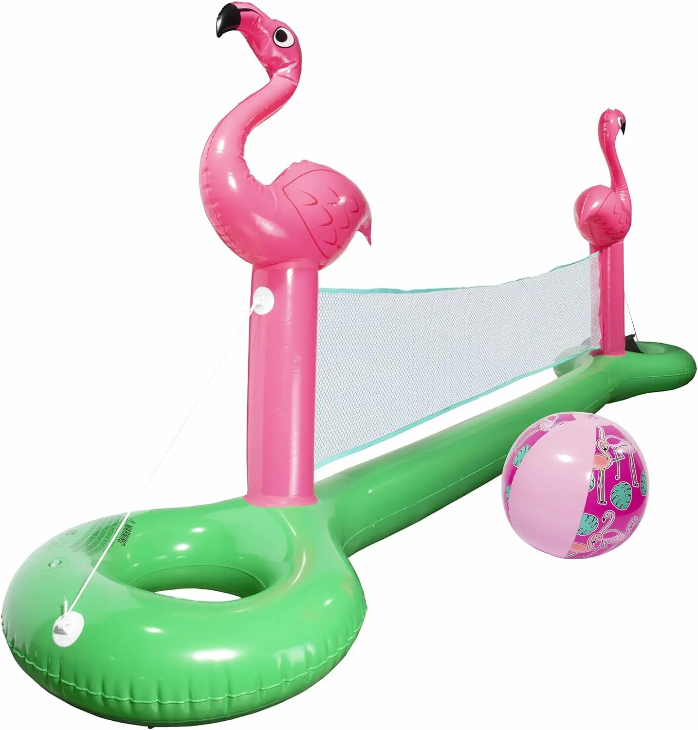SCS Direct Giant 12ft Long Inflatable Flamingo Pool Volleyball Net w Ball Set - Fun Swimming Pool Float Game for Kids or Adults