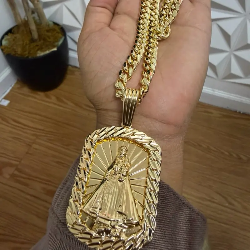 Virgen de la caridad del cobre 14k Gold bonded Pendant and Necklace set