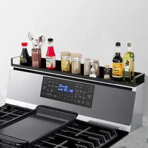 4X Strong Magnetic Stove Top Shelf, Adjustable 15-30 Inches, Fits Various Stove Lengths, Kitchen Organizer, Holds Spices, Condiments and BBQ Sauces (Matte Black)