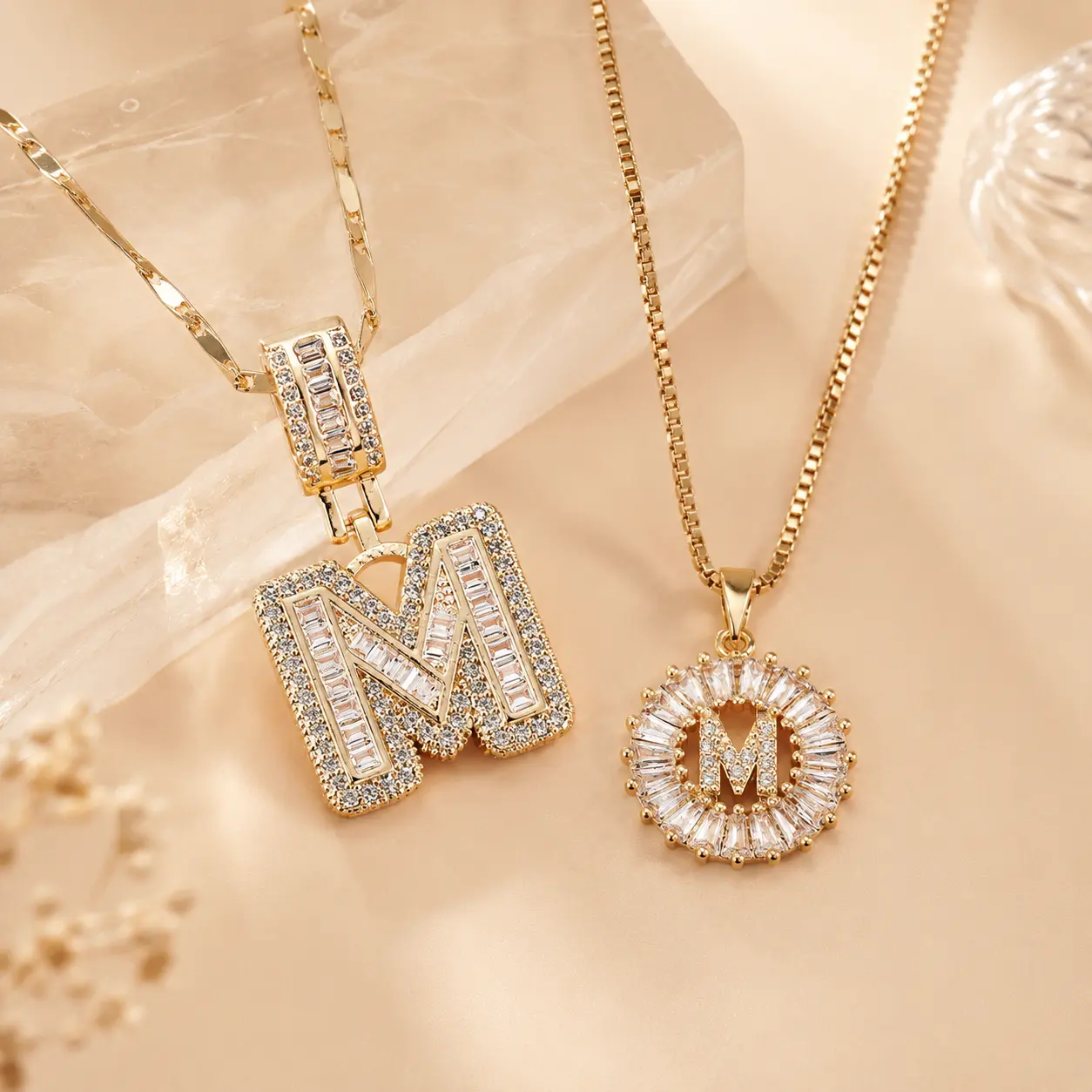Women's 2-Pack Initial Letter Necklace Set - Gold Plated Copper with Zircon, Adjustable 18-20in Layering Chains, Alphabet Detail Pendant, Everyday Fashion Accessory Necklace, Personalized Gift for Valentine's Day