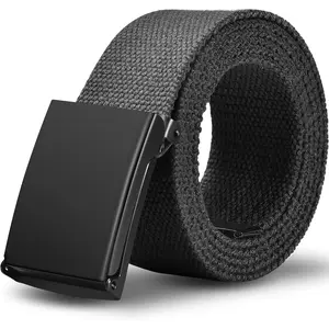 Mens Belt,Work Belts for Men,Holeless Adjustable Golf Casual Dress Belts for Men,Black Web Canvas Cloth Fabric Belt