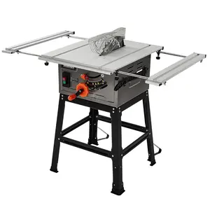 Heavy-Duty 10-Inch Table Saw with Support Stand, 15A 5000 RPM Power Saw, Adjustable Blade Depth & Height, 0-45° Bevel & 90° Crosscut, Built-In Dust Collector for Woodworking, Metal and Plastic Projects