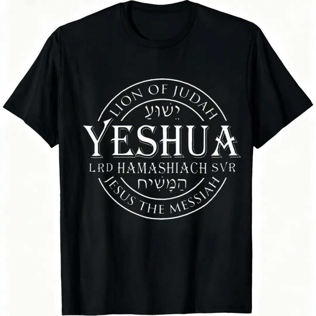 Yeshua Messiah T-Shirt With Hebrew And English Text Design Black Cotton Unisex Casual Wear For Faith Based Events And Daily Wear
