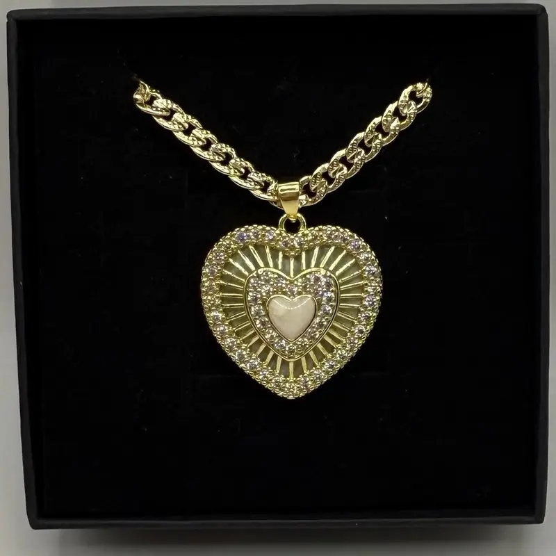 Heart Neckles Gold Plated with Sparkling Rhinestones and Elegant Chain for Women