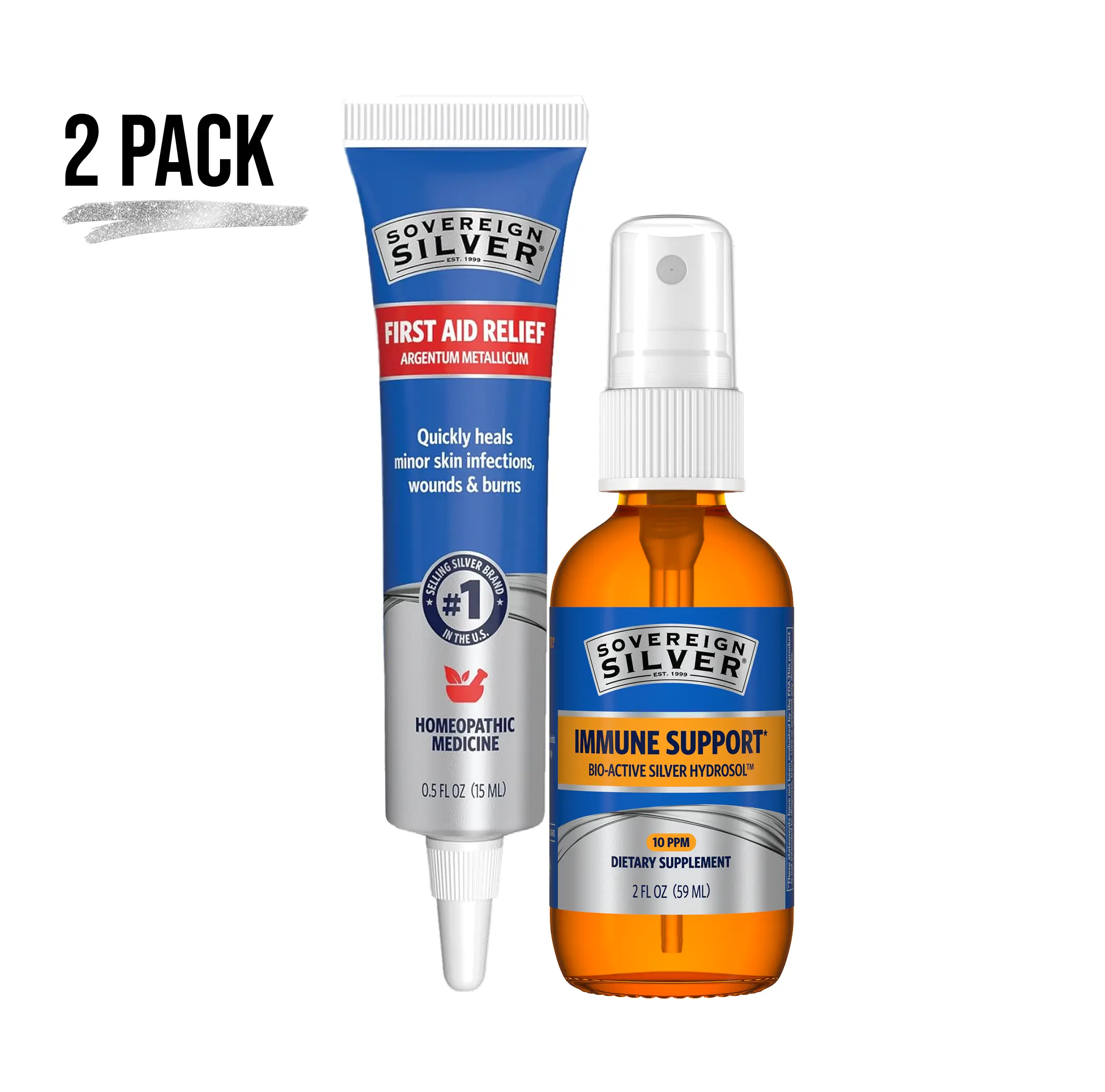 Sovereign Silver Immune Support Fine Mist Spray and First Aid Relief Gel Bundle