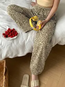 Women's Leopard Print Casual Drawstring Pants, Skin-Friendly Warm Fitted Leggings, Youthful Sports Leisure Style, Comfortable Daily Basic