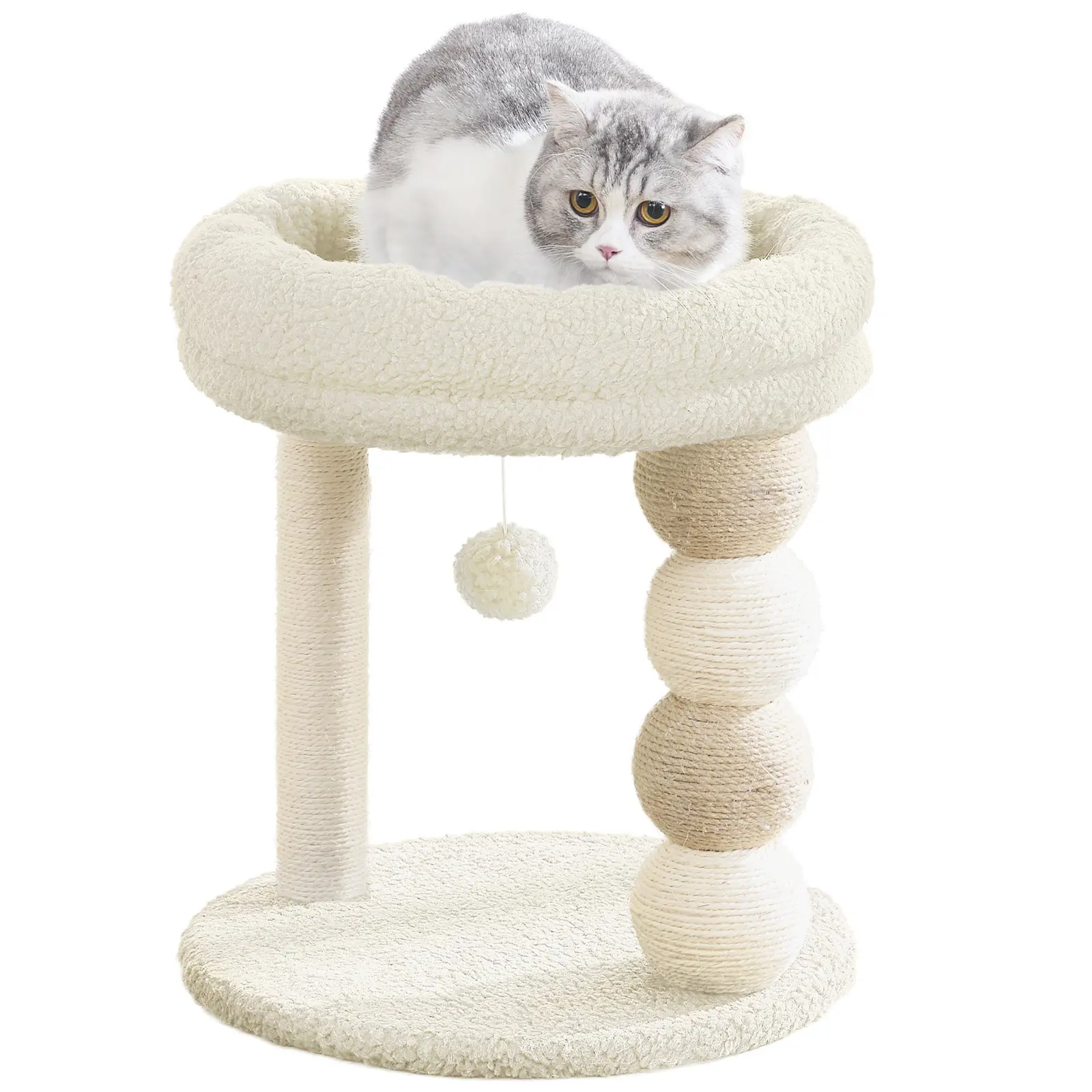 YOCAN Small Cat Tree Tower Indoor with Large Cozy Plush Top Perch, Natural Sisal Scratching Posts, Interactive Dangling Ball Great for Kittens and Cats