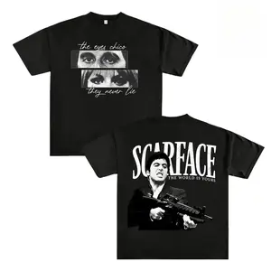 Scarface Graphic Tee For Men Stylish Black Short Sleeve Crew Neck Summer T-Shirt Vintage Gangster Style Graphic Tee For Men Stylish Black Short Sleeve Crew Neck Summer T-Shirt 100% Cotton Movie Inspired Streetwear Top