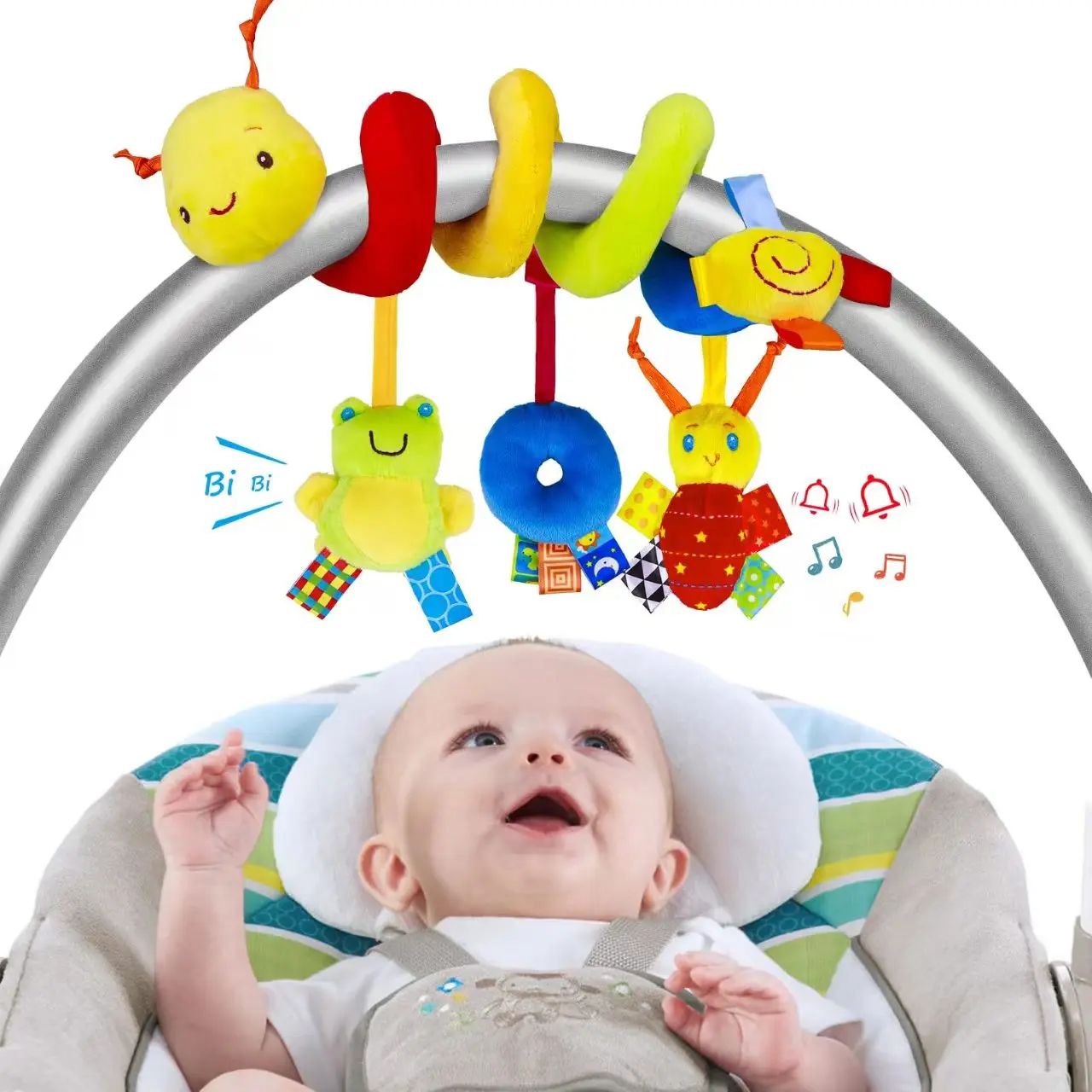 Spiral Car Seat Toys ,Sensory Soft Plush Hanging Toys,boy and girl gift，Hanging Carseat Toys ，Car Seat Toys，with Rattles